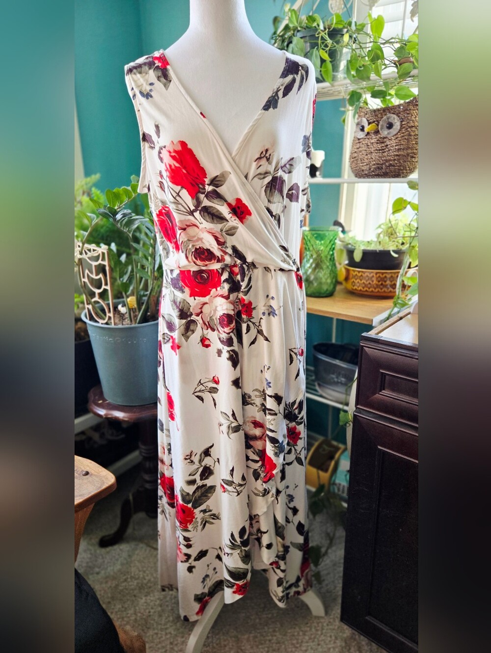 J for Justify Ivory Maxi Dress with Red Rose Print
